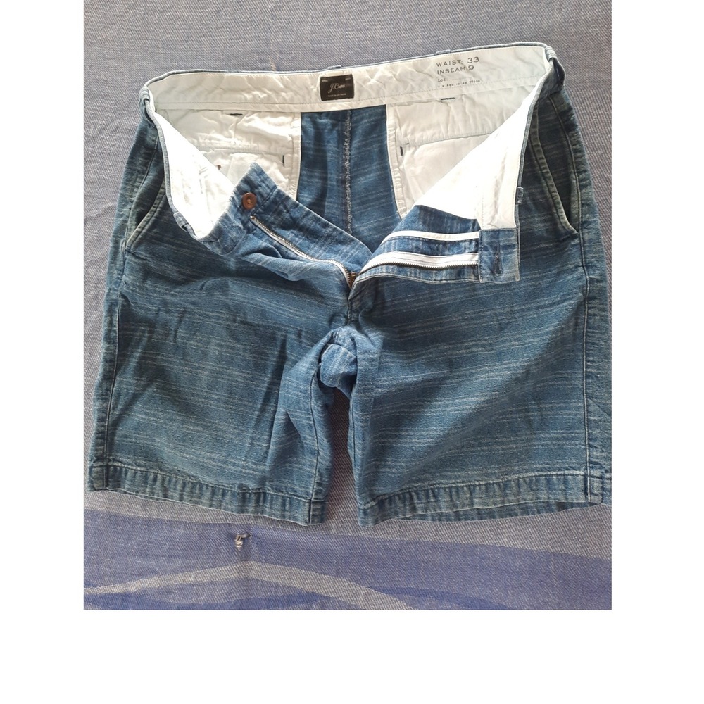J.Crew Mens Blue Textured Slub Cotton Chambray Shorts Size 33x9 Classic Casual